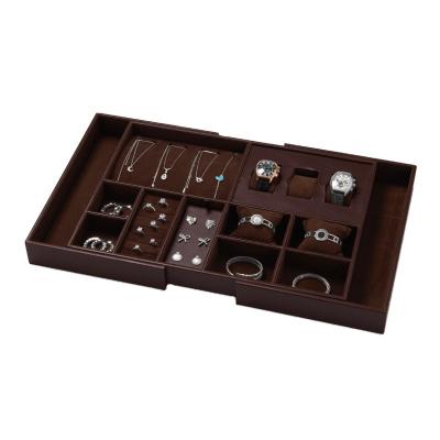 China FANXI New Design Stackable Multi Function Jewelry Display Tray Dark Brown Jewelry Display Tray For Ring Earring for sale