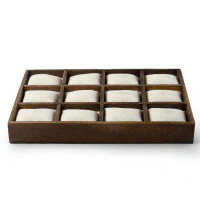 China Custom Wooden Showcase Watch Display Tray FANXI Jewelry Organizer Trays With Linen Rests For Bangle Bracelet Showcase Watch Display Wooden Tray for sale