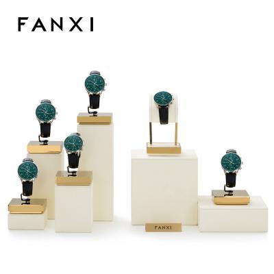 China Luxury Custom Watch Display Stand Fanxi Logo Metal Holder Counter Showcase for sale