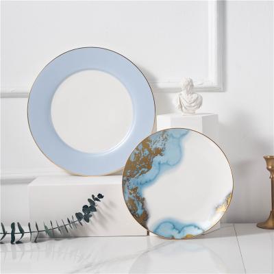 China Artistic Gold Printed Modern Viable Rim Ceramic Dinnerware Porcelain Dinner Dish Set for sale