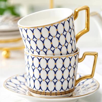 China Sustainable Luxurious Elegant Porcelain Teapot With Gold Handle Custom Bone China Coffee Tea Cup Set for sale