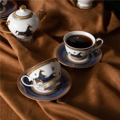 China Viable Vintage Design Bone China Coffee Cup Gift Set Horse Racing Series Luxury Ceramic Coffee Tea Set for sale