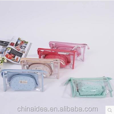 China Fashoion the new three travel cosmetic bag PVC bag makeup bag transparent wash waterproof set for sale