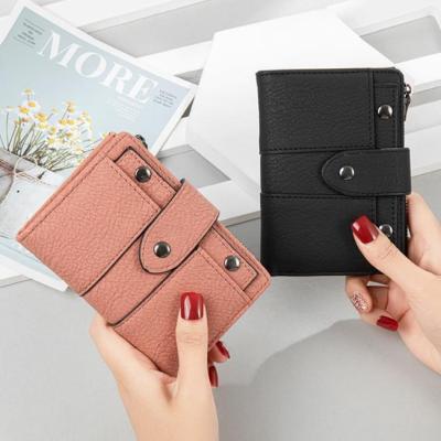 China Retro Anti-theft Wallet Korean-style Student Button Multi-Card Position Lychee Grain Frosted Zero Wallet for sale