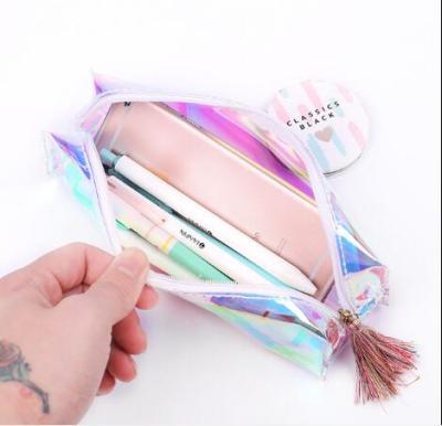 China Preppy Style Cool Transparent Laser Color Pen Bag With Cool And Artistic Stationery Storage Bag for sale