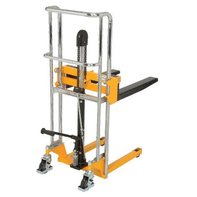 China Machinery Repairs Workshop Portable Manual Hydraulic Pedal Hand Foot Stacker Hydraulic Forklift Fork Lift Stacker 400kg for sale