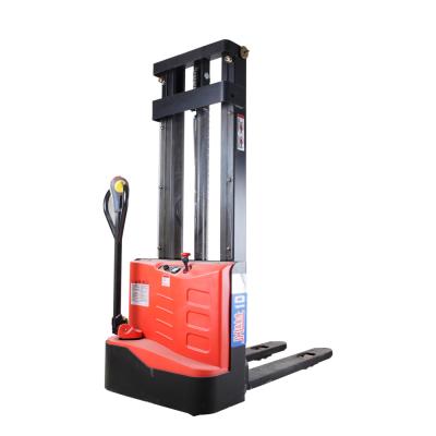 China Full Electric Hotels Pallet Stacker 1000kg 1500kg Capacity Loading Hydraulic Walking Forklift With Charging Battery for sale