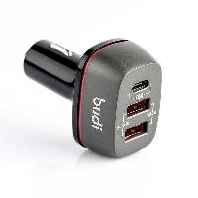 China Electric car charger 36W qc3.0 factory charger BUDI surge protection mobile phone 3 USB palladium fast portable car charger with patent for sale