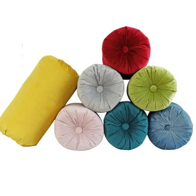 China Decorative Cheersee Bed Piece Round Cylindrical Candy Color Pleated Bolster Yoga Cushions For Leg for sale