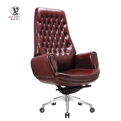 China Foshan Ergonomic Brown Office Chair Factory Royal Leather Spinning Back Luxury Royal Executive Boss Chairs High for sale