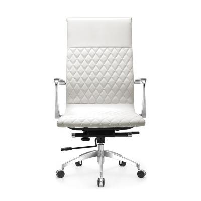 China Modern White Aluminum Armrest Leather Plywood Leather Chair Modern White Aluminum Armrest Office Swivel Cross Stitching Tall Chair for sale