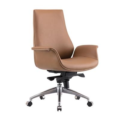 China Wholesale Leather Office Chair Office Wheelchair Brown Luxury Leather Rotation Armchair For Office for sale