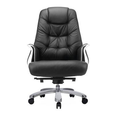 China China Factory Rotating Black Synthetic Leather Aluminum High Office Chair Boss Leather Back Chair for sale