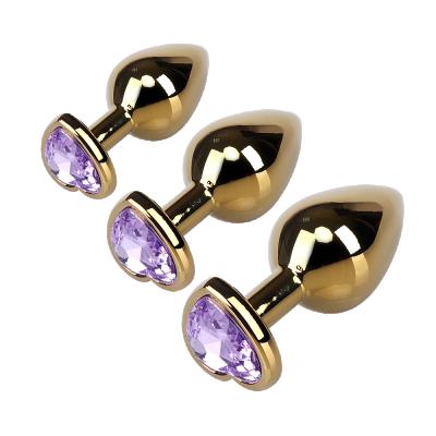 China Customized Aluminum Alloy Color Butt Plug Gold Heart Shape Small Medium Large Crystal Anal Plug With Jewel for sale