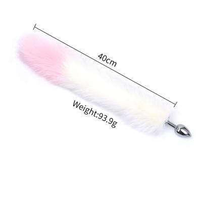 China White Fox Tail Metal Tail Shorts Real Fur Sil Stainless Steel Worm Butt Anal Plugs for sale