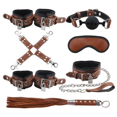 China No Poison China Bondage Set Sex Product Snakeskin Leather Male Female Bondage Set 8 Pcs/Set for sale