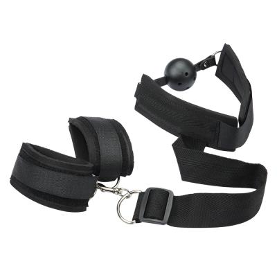 China No Poison Ball Gag With Handcuffs Woven Belt Bondage Restraints Braided Strap BDSM for sale