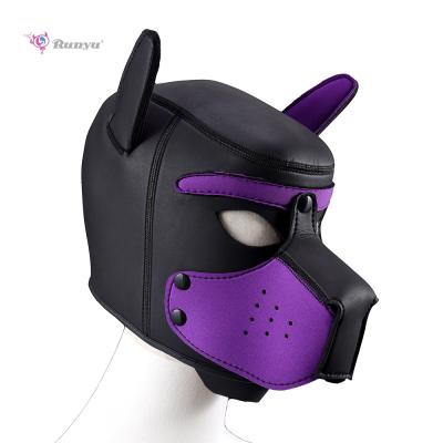 China 2020 New Comfortable Elastic Neoprene Full Silicone Fetish Bondage Puppy Leather Head Hood For Male Sex Games for sale