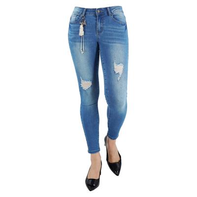 China Wholesale QUICK DRY jeans OEM service fashion skinny blue ripped jeans cheap training skinny pants denim women stretch fabrics for sale