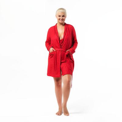 China Wholesale QUICK DRY 2 Piece Bathrobe Set Hot Red For Sleeping Super Soft Robe Belt Sleepwear Women Nightgowns OEM Custom Color for sale