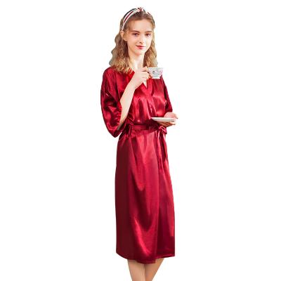 China Manufacturer Women Silky Kimono QUICK DRY Long Nightgown Satin Robe Bridesmaid Wedding Bathrobe With Belt Color Custom OEM for sale