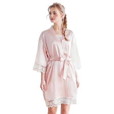 China Long OEM Silky Wedding Loose Pajamas China Lace Robe Cardigan Pajamas Manufacturer Custom Size QUICK DRY Satin Kimono Robe for sale