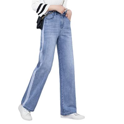 China Cheap wholesale popular QUICK DRY denim lattice for women fashion girl light blue jeans leg long pants female casual comfortable wide butt lift for sale