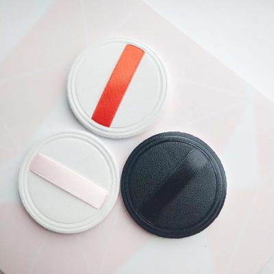 China Loose Powder / Blush Logo Custom Super Thin Leather Soft Flocking Powder Puff With Ribbon For Face Makeup for sale