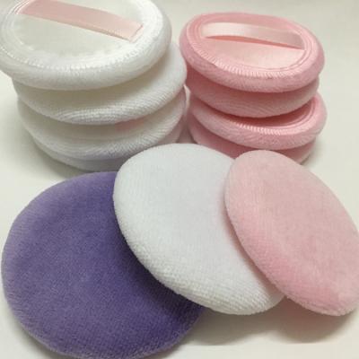 China Loose Powder/Blush White/Pink Cotton Compact Puffs With Silk Satin 40/45/50/55/60mm Terry Puffs for sale