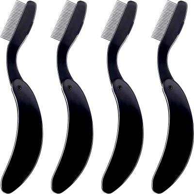 China Flat Brush Folding Black Eyelash Paint Stainless Steel Teeth Eyebrow Comb Wick and Forehead Makeup Sweep Eyelash Folding Black Comb for sale