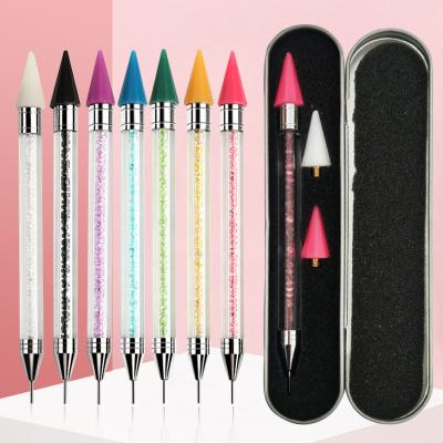 China NAIL Rhinestone Picker With Dotting Tool Silver Brush With Wax Key Replacement In Tin Box for sale