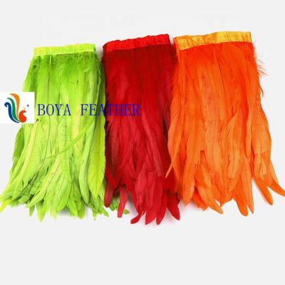 China Coque Feather rooster feather fringe trim with satin ribbon band for sale