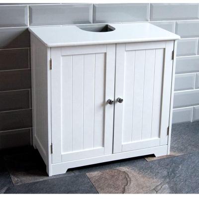 China Waterproof White Wooden Bath Under Sink Bathroom Cabinet Floor Standing Storage Cupboard Basin Unit for sale