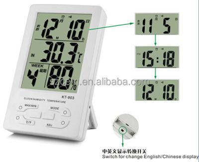 China Indoor Portable Indoor Humidity Alarm Clock Calendar Desktop Hygrometer Household Temperature and Humidity Meter KT903 for sale