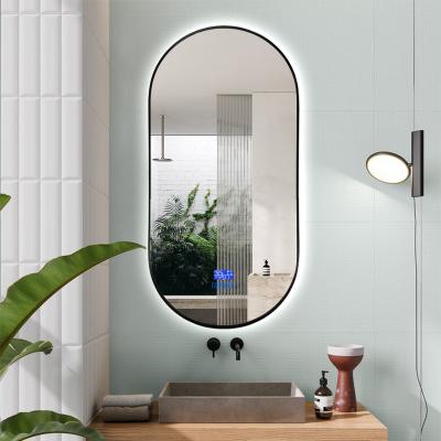 China Oval shape lighted mirror black framed bathroom led mirror backlit design for sale