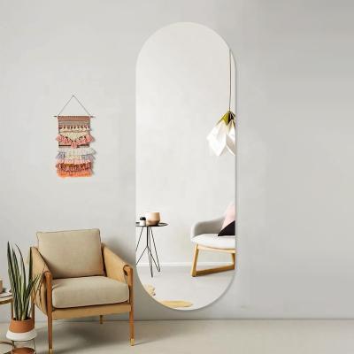 China Wall hanging full length body mirror oval dressing mirror frameless nordic long arch mirror for bedroom for sale