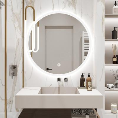 China 24 inch round led bathroom mirror vanity smart mirror touch screen front light demister for sale