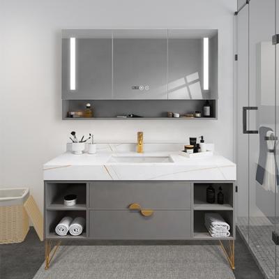 China BOLEN Hotel storage style wash basin cabinet mirror bathroom cabinet set for sale