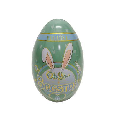 China Holiday Bunny Metal Canister Tin Box Small Egg Shape Food Easter Decoration Candy Easter for sale