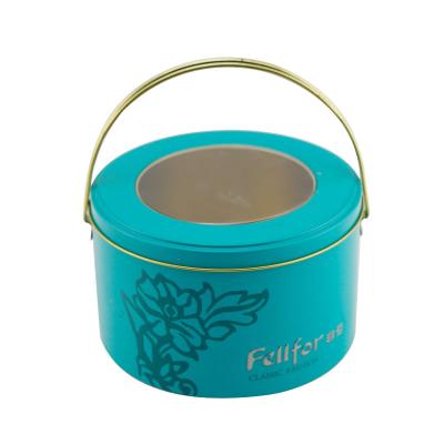 China Gift & Custom Round Craft Toy Gift Tin Box With Clear PVC Window Toys Metal Storage Box With Easy Grip Handle for sale