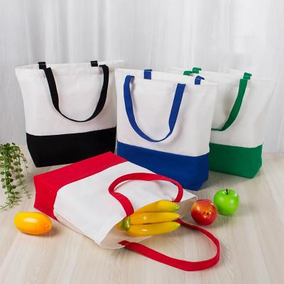 China Custom Logo Color Canvas Bag Advertising Promotion Shopping Bag Handled Cotton Portable Quilting Bag for sale