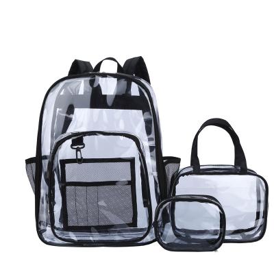 China Other 3pcs/Set Fashion Transparent Backpack For Men Women PVC Clear Large Capacity Waterproof School Bags for sale