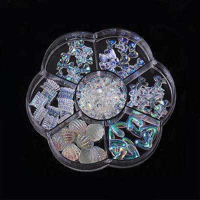 China QGMH-004 Bling 3d Aurora Shell Bow Ties Nail Art Shinning Decorations Mixed Shinning Crystal Gel Japanese Style Ornaments Accessories for sale