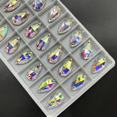 China Sew On Stone 2021 High Quality Drop Shape ab Crystal Stones Sew On Rhinestones Sew On Flatback Glass Rhinestones For Clothing Sewing Clothes for sale