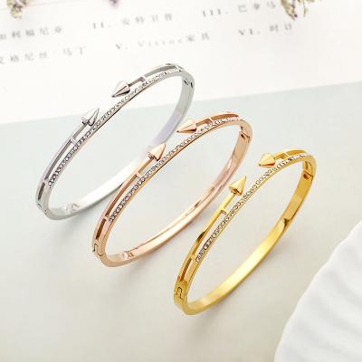 China Trendy fashion brand European and American fashion brand Diamond Double Arrow Titanium Steel bracelet women's hot kiln bracelet true for sale