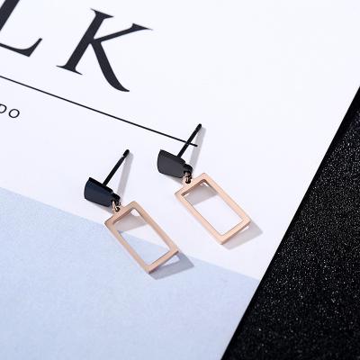 China Direct Selling TRENDY Black And Hypoallergenic Exaggerated Personality Rose Gold Stainless Steel Two Tone Geometric Stud Earrings Jewerly for sale