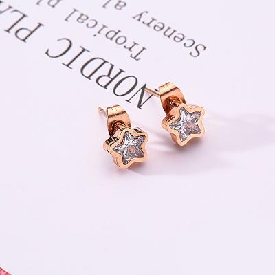 China Factory Wholesale 2021 Korea FASHIONABLE Fashion Hot-selling Stainless Steel Hypoallergenic Sensitive Rose Gold Star Zircon Stud Earrings for sale