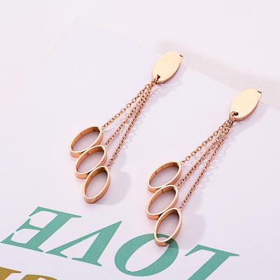 China Fashionable Exquisite Oval Geometric Tassel Earrings Factory Direct Selling Stainless Steel Women Hypoallergenic Jewelry for sale