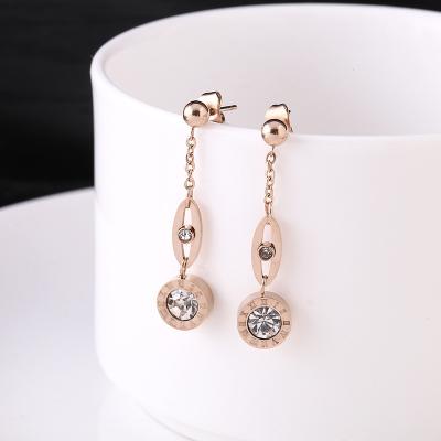 China Exquisite Jewelry of Roman Numerals Zircon Stud Earrings Rose Gold Hypoallergenic Stainless Steel factory wholesale fashion TRENDY new for sale