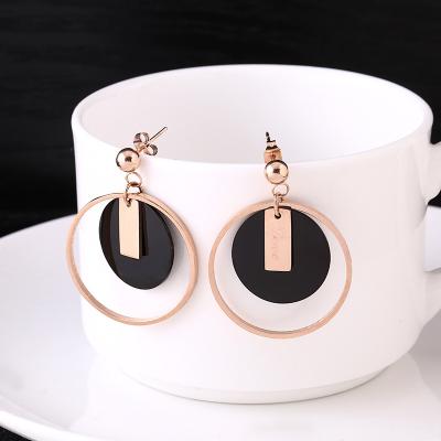 China Trendy Wholesale Fashion Hypoallergenic Classic Black and Sensitive Rose Gold Round Stainless Steel Jewelry LOVE Tassel Stud Earrings for sale